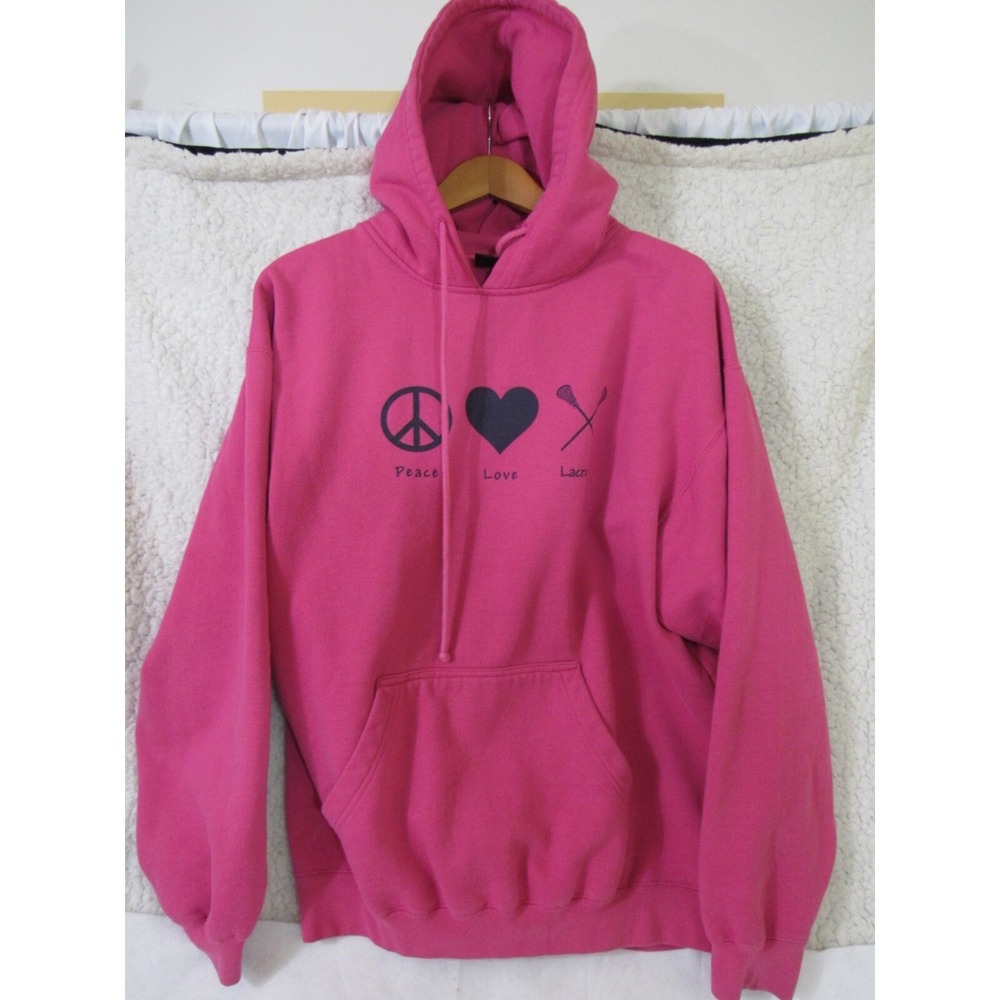 Pennant WMT Pink Peace Love‎ Lacrosse Hands Through Cotton Hoodie Size L